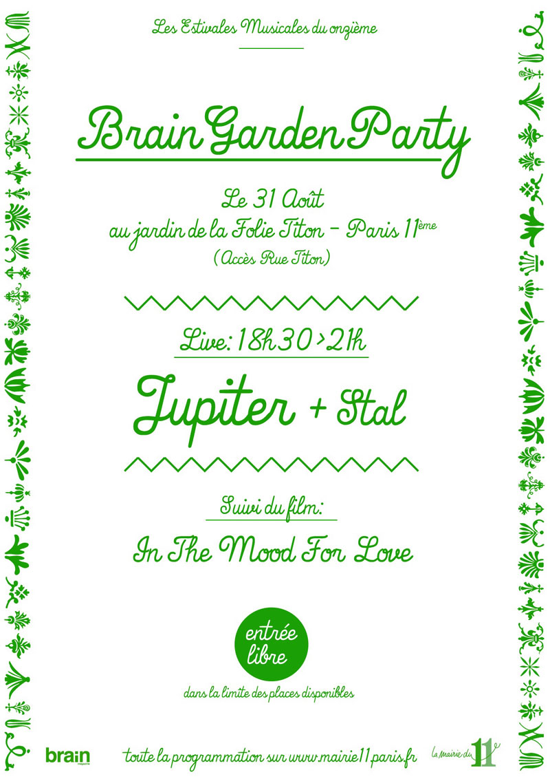 Le flyer de la Brain Party au jardin de la folie Titon