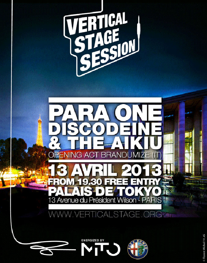 Le flyer de la soirée "Vertical Stage Session" avec Para One au palais de Tokyo