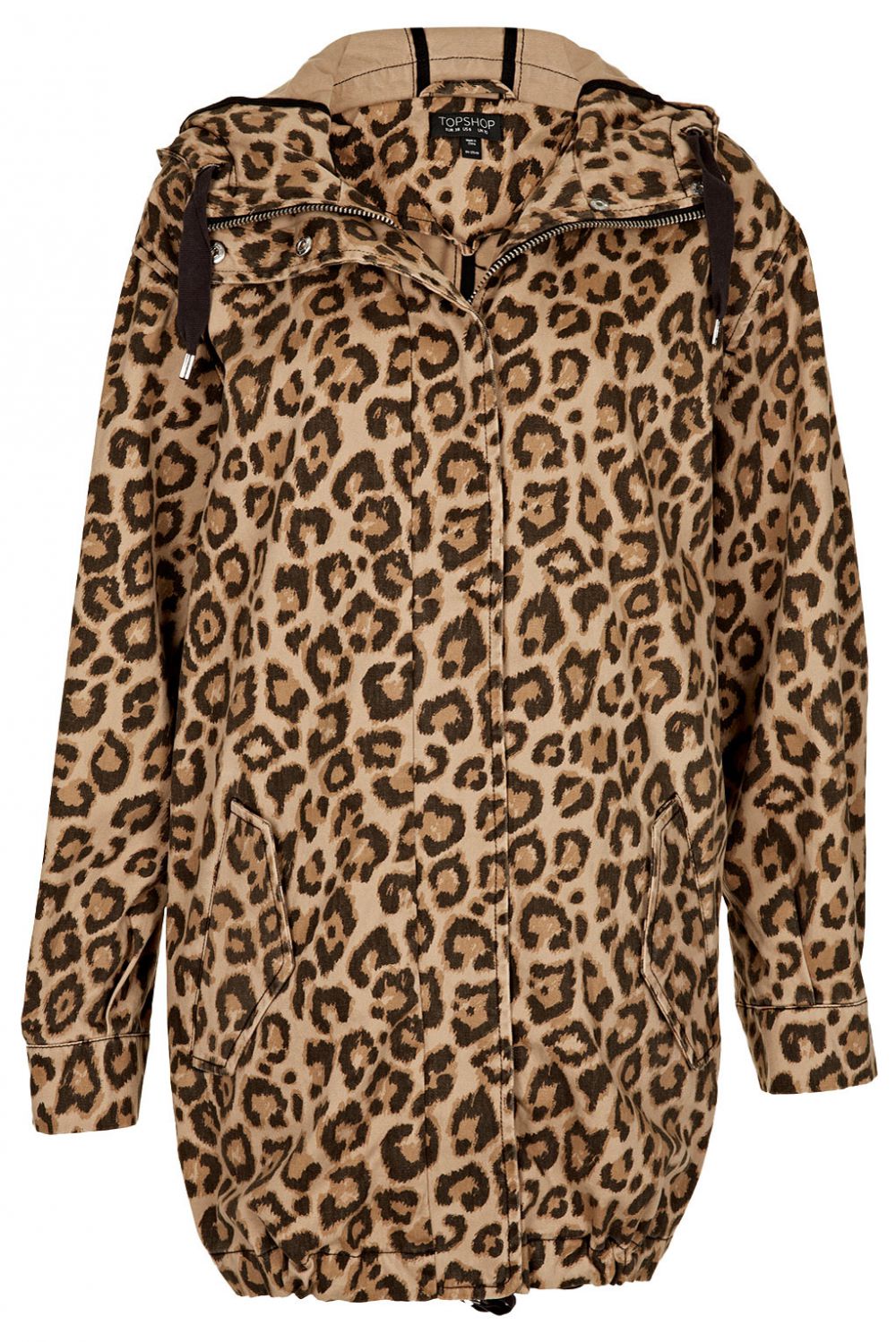 Parka Ovoïdale à motifs léopards sur le site de Topshop, 85€