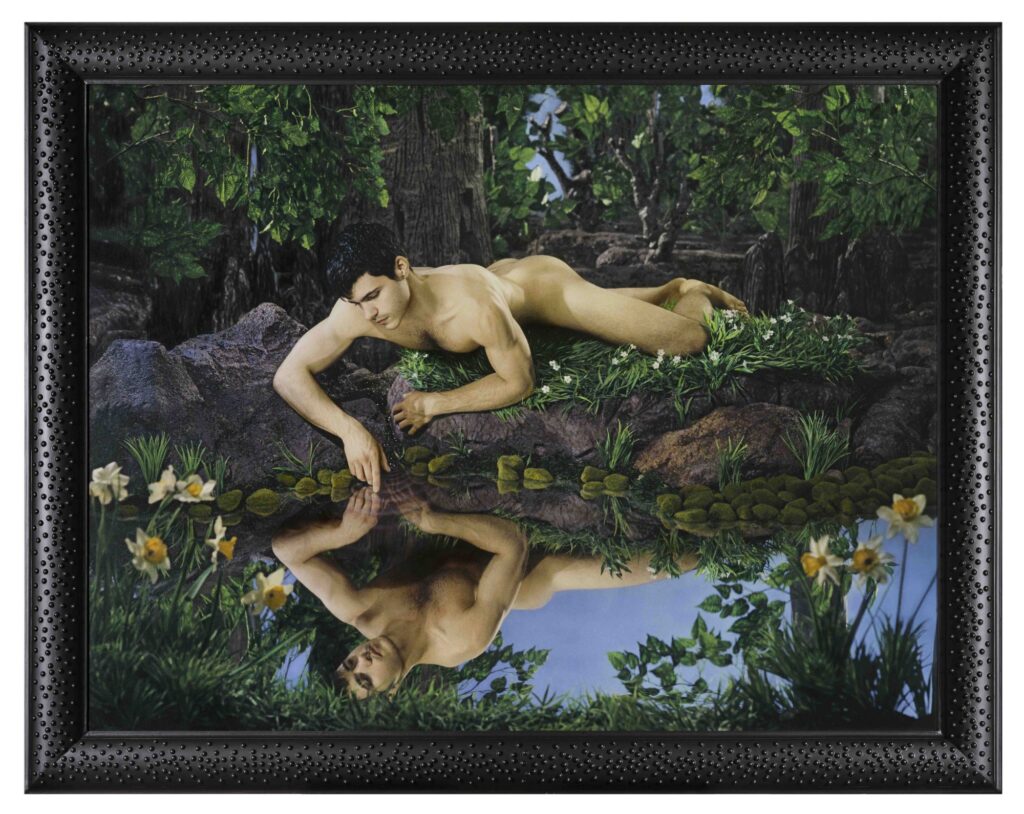 Narcisse (modèle : Matthieu Charneau), photographie peinte sur toile, unique, 2012