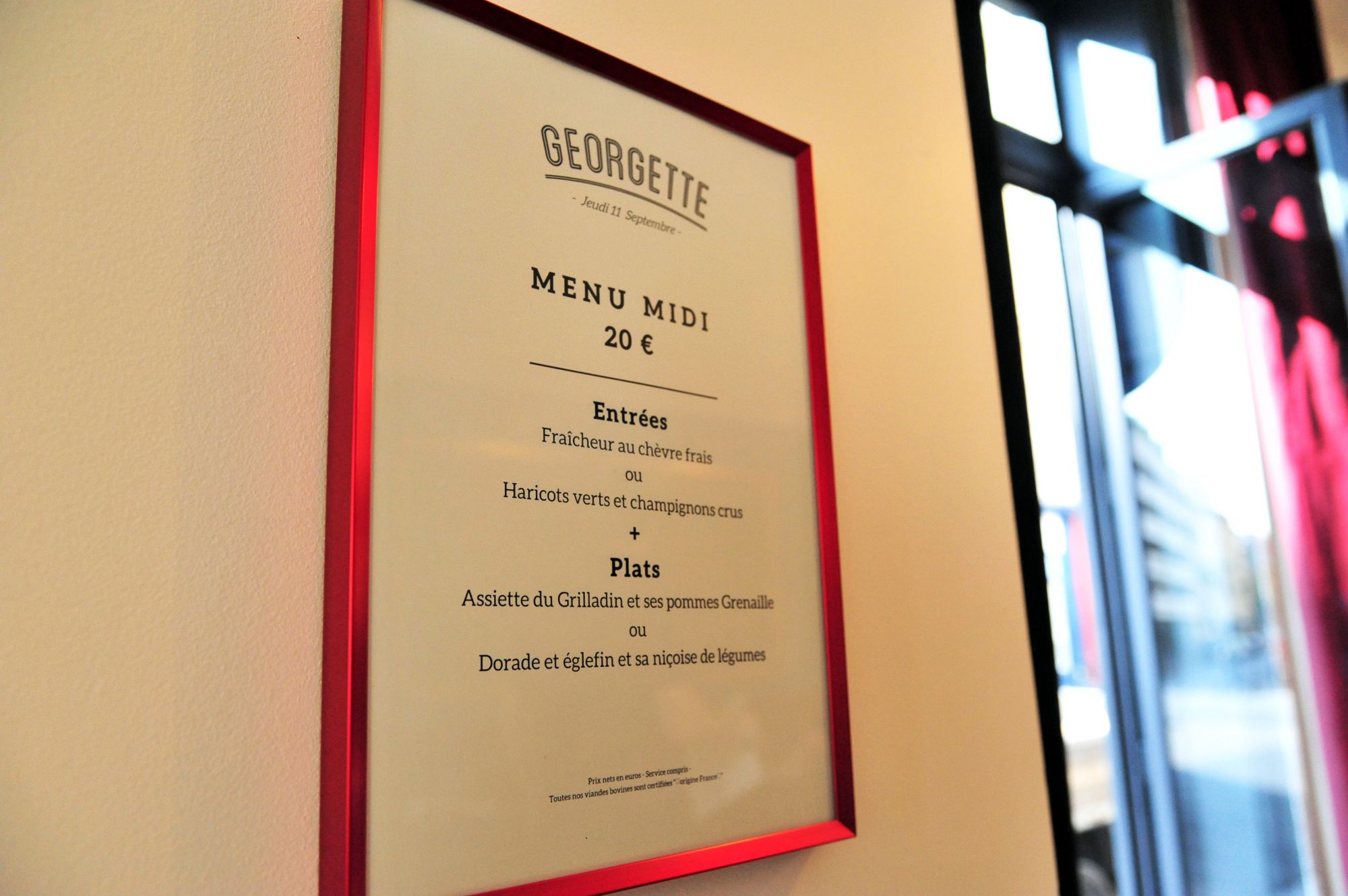 Le restaurant Georgette - le menu du jour