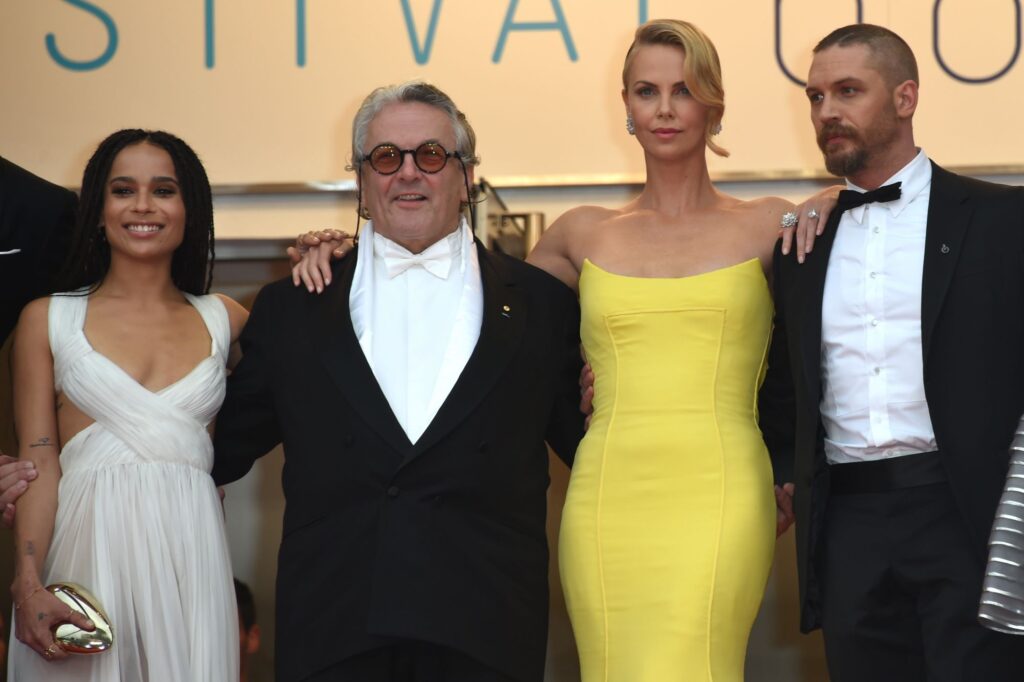 Tom Hardy, George Miller, Charlize Theron and Zoe Kravitz lors de la projection du film Mad Max Fury Road, le 14 mai 2015 au Festival de Cannes.
