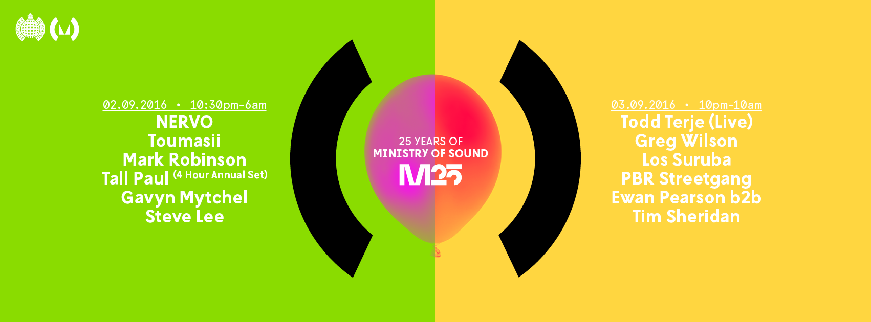 "Ministry of Sound 25th Birthday Weekender" vendredi 2 et samedi 3 septembre 2016 à Londres : le line up