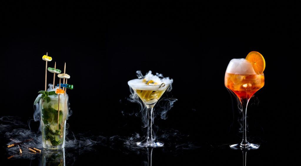 Trois des cocktails moléculaires du Bar à Huîtres